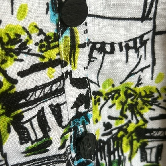 100% Linen LANTANA CASUALS Artsy Abstract Print Button Down | L - Picture 6 of 9